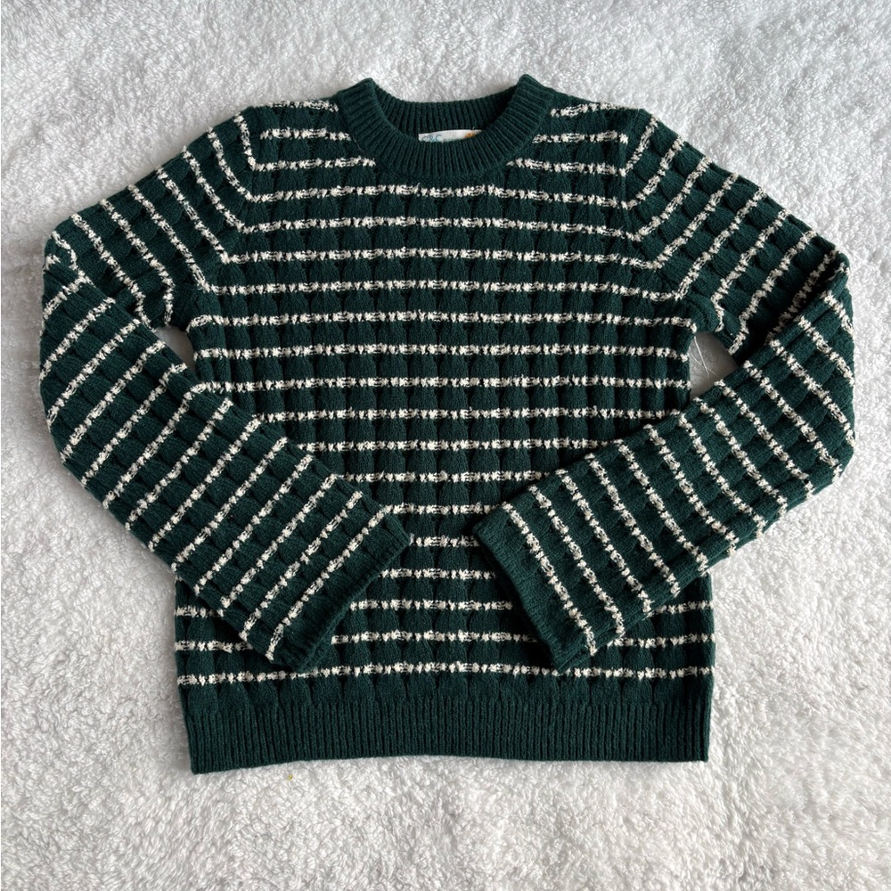 C&C California Green White Stripe Textured Knit Crewneck Sweater NWT - Size Smal